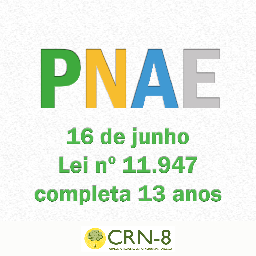 16 de junho PNAE Lei nº 11 947 completa 13 anos CRN 8