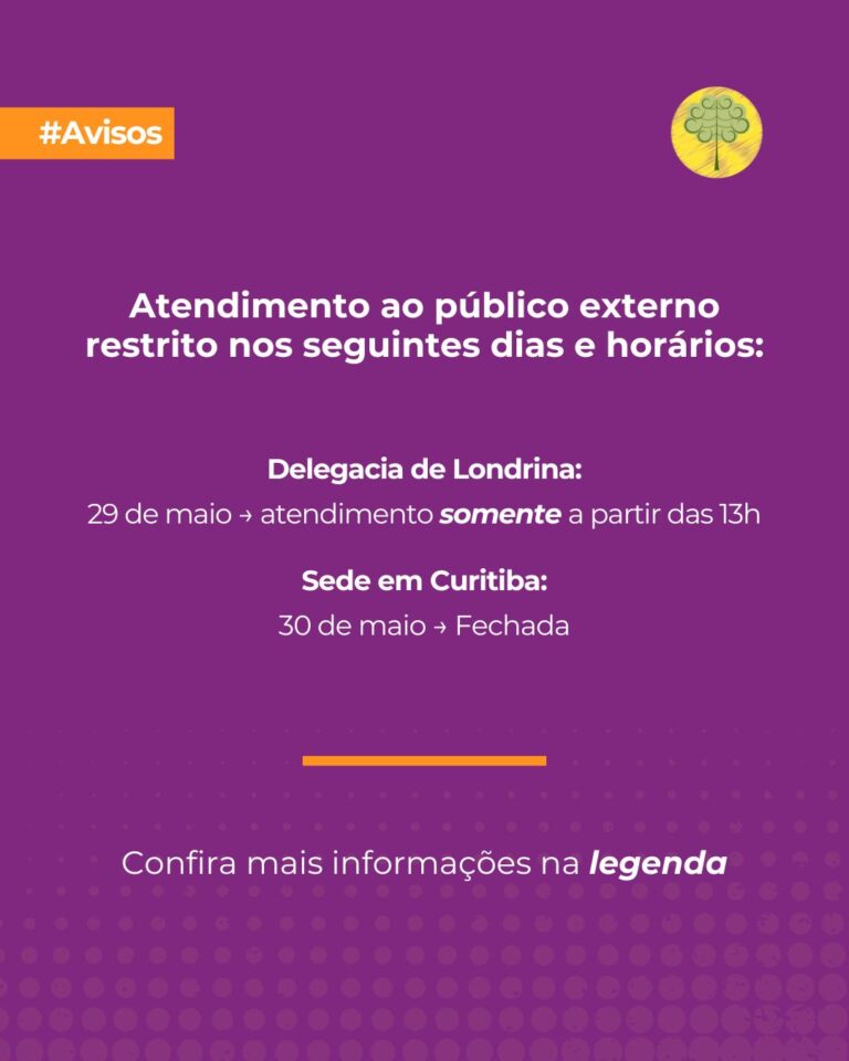 Atendimento ao público nos dias 29 e 30 de maio